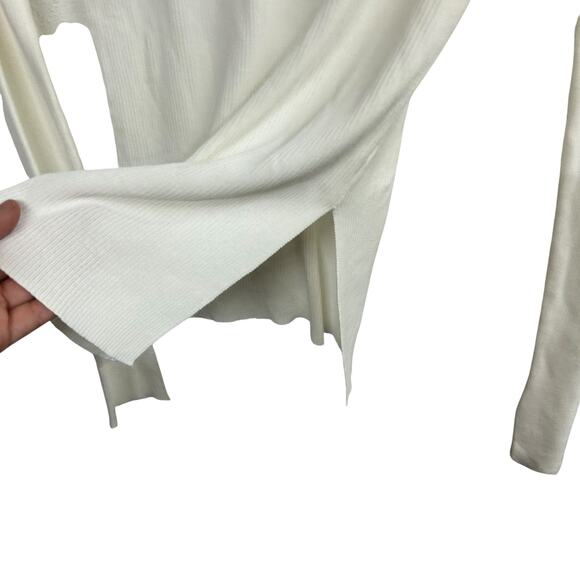 Minimalist ribbed knit turtleneck top r//c ivory semi sheer elevated basics M - Picture 2 of 6
